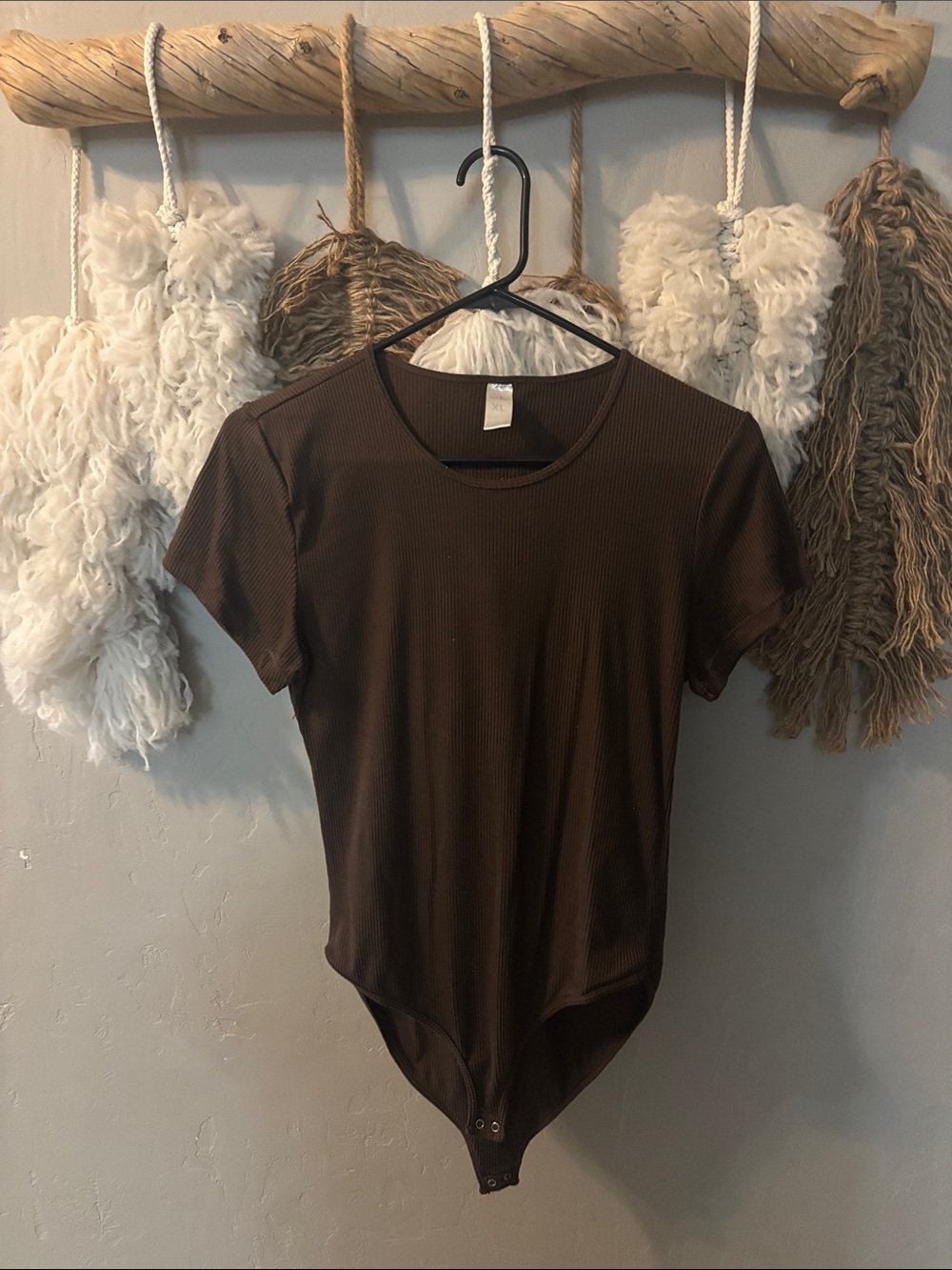 Brown Short-Sleeve Women’s Bodysuit - Classic Crew Neck